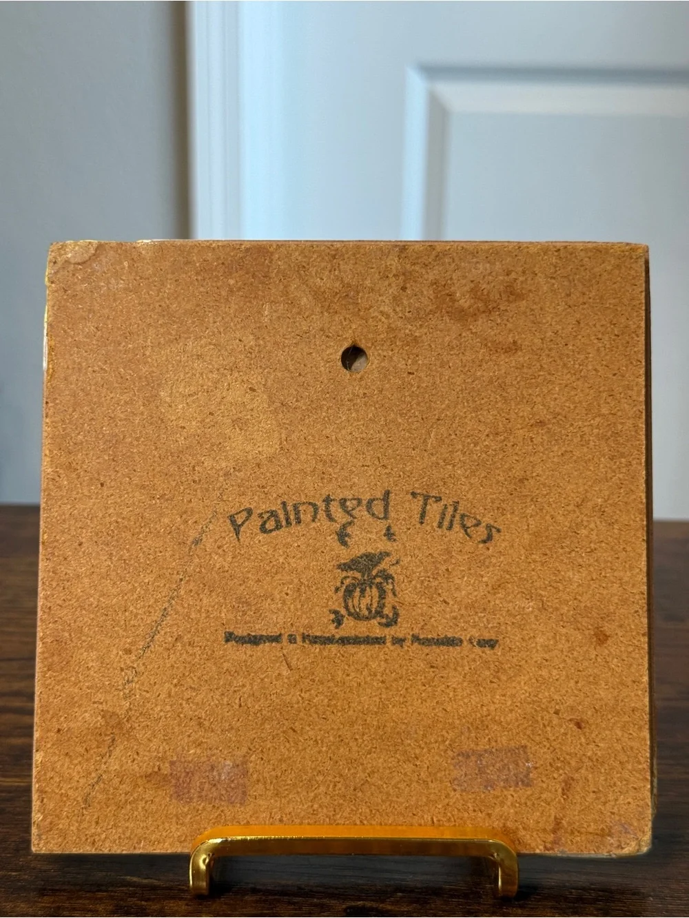 Vintage pumpkin, Inc Boston terrier, hand-painted tile